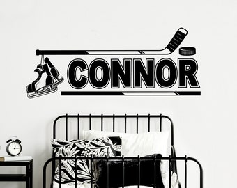 Personalized Hockey Wall Decal: Custom Name, Skates & Puck Design
