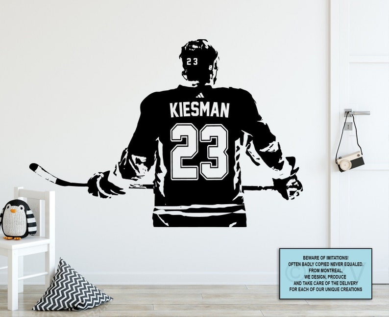 Hockey Wall Art - Custom Name Hockey Decal - Right Left handed Hockey Wall decor - Ice Hockey vinyl sticker - Choose Name and Jersey Numbers
