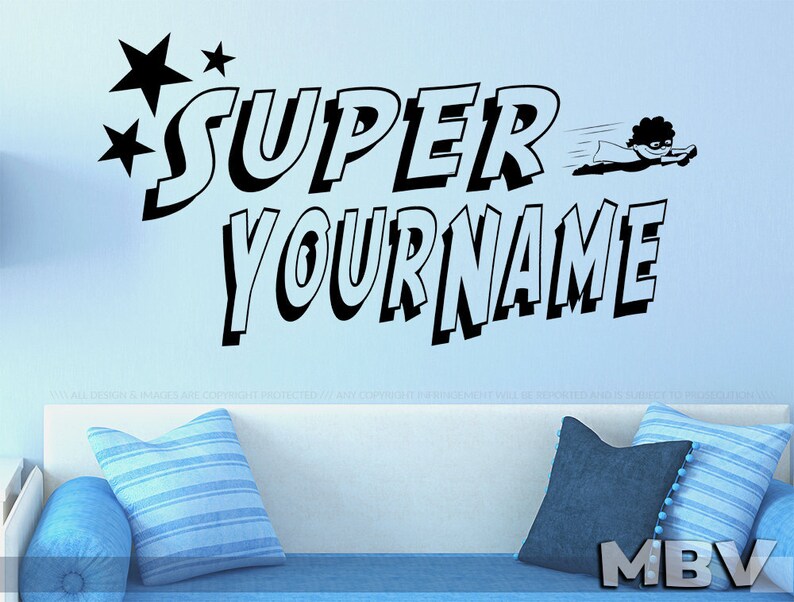 Superhero Wall Decal Custom Personalized Name Super Hero Wall Etsy