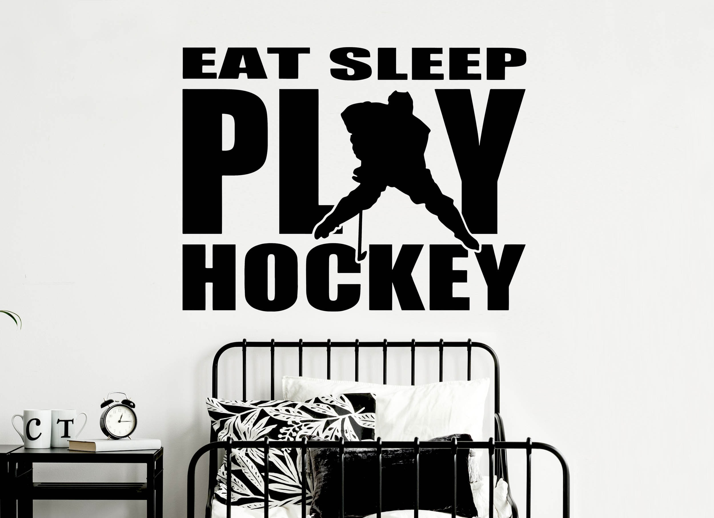 Eat Sleep Play Hockey Hockey Wall Decal Kids Boy Teenager Etsy Canada
