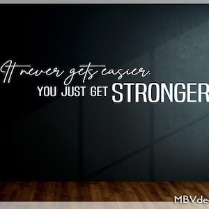 Fitness | Gym Wall Vinyl Decal " It Never gets Easier You Just Get STRONGER " Fitness center, Home Gym Office Decor - Motivational quote