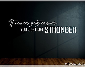 Fitness | Gym Wall Vinyl Decal " It Never gets Easier You Just Get STRONGER " Fitness center, Home Gym Office Decor - Motivational quote