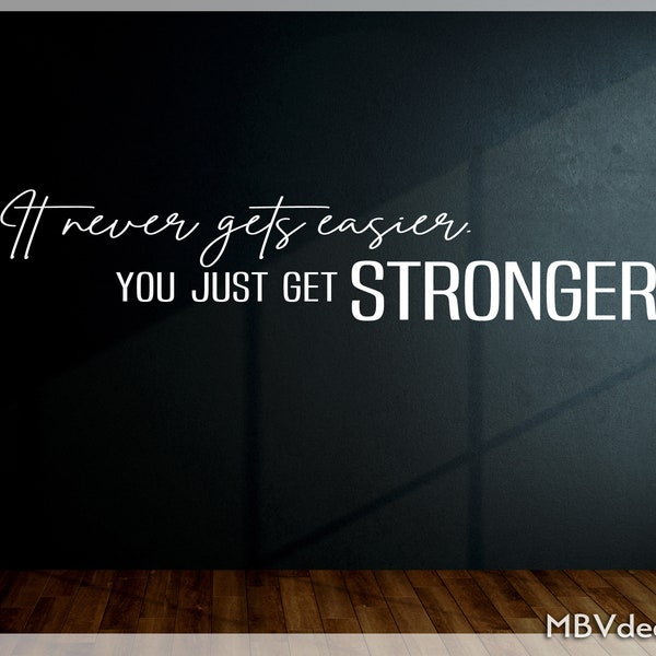 Fitness | Gym Wall Vinyl Decal " It Never gets Easier You Just Get STRONGER " Fitness center, Home Gym Office Decor - Motivational quote