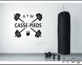 Gym CUSTOM Sign with crossed dumbbell - Wall vinyl decal sticker - create your own personalized gym logo with the name of your choice