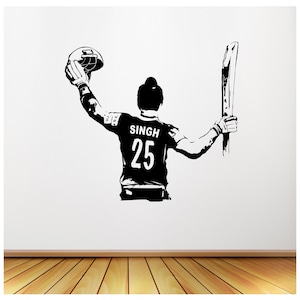Cricket Personalised Gift - Cricketers Vinyl Wall Decal - Custom Name & Jersey Numbers Cricket Player with Patka- Sikh, India