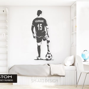 Soccer Wall Art Custom Name Football Decal Soccer football player Wall decor silhouette vinyl sticker Choose Name and Jersey Numbers image 3