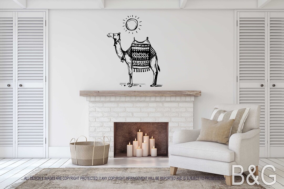 Camel With Sun Decal | Camel Sketch Vinyl Sticker | Hand Draw Camel ...