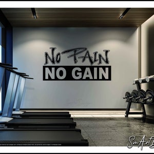 No Pain No Gain - Wall decal vinyl sticker - Home gym, Workout Motivation, Exercise, Gym wall decor, Fitness Training Gift Idea