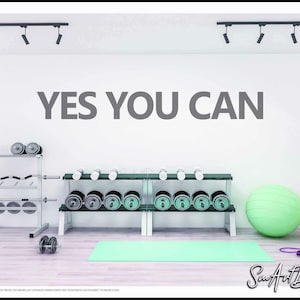 Yes you can, motivation wall vinyl decal, inspirational gym wall decor, success quote, office decor, home gym sticker 画像 2