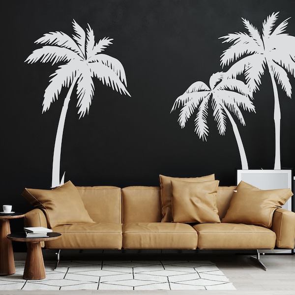 9 ft Palm Tree (3) Wall Decals | Large Palm tree Wall Art | Palm tree Wall Decor | Coconut tree Vinyl Sticker | Removable decals |