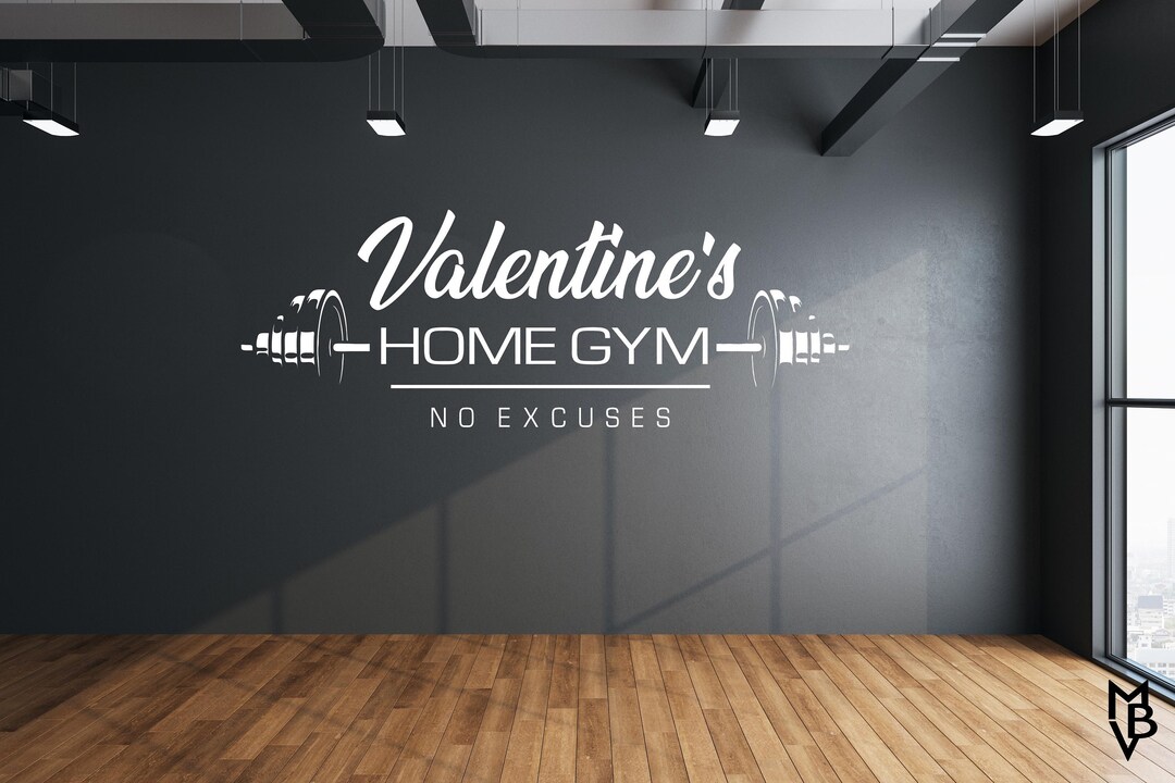 Custom Name Home Gym Wall Decal No Excuses Personalized Gym Sign for