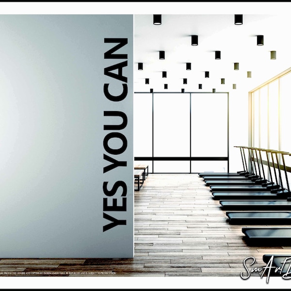 Yes you can, motivation wall vinyl decal, inspirational gym wall decor, success quote, office decor, home gym sticker