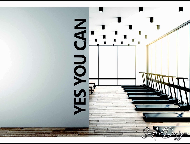 Yes you can, motivation wall vinyl decal, inspirational gym wall decor, success quote, office decor, home gym sticker 画像 1