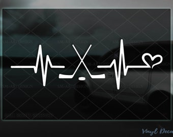 Heartbeat HOCKEY Decal - hockey stick Vinyl Sticker - hockey mom - Hockey dad - VRS design hockey puck Decal Car window / Laptop sticker