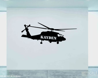 Helicopter custom name decal, military helicopter vinyl sticker, personalized wall decor, Air Force soldier