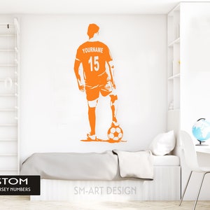 Soccer Wall Art Custom Name Football Decal Soccer football player Wall decor silhouette vinyl sticker Choose Name and Jersey Numbers image 2