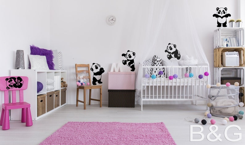 Panda wall decals Set of 5 Panda Stickers Panda mural vinyl sticker Nursery wall decal Cute animal decal wall art nursery B&G image 2