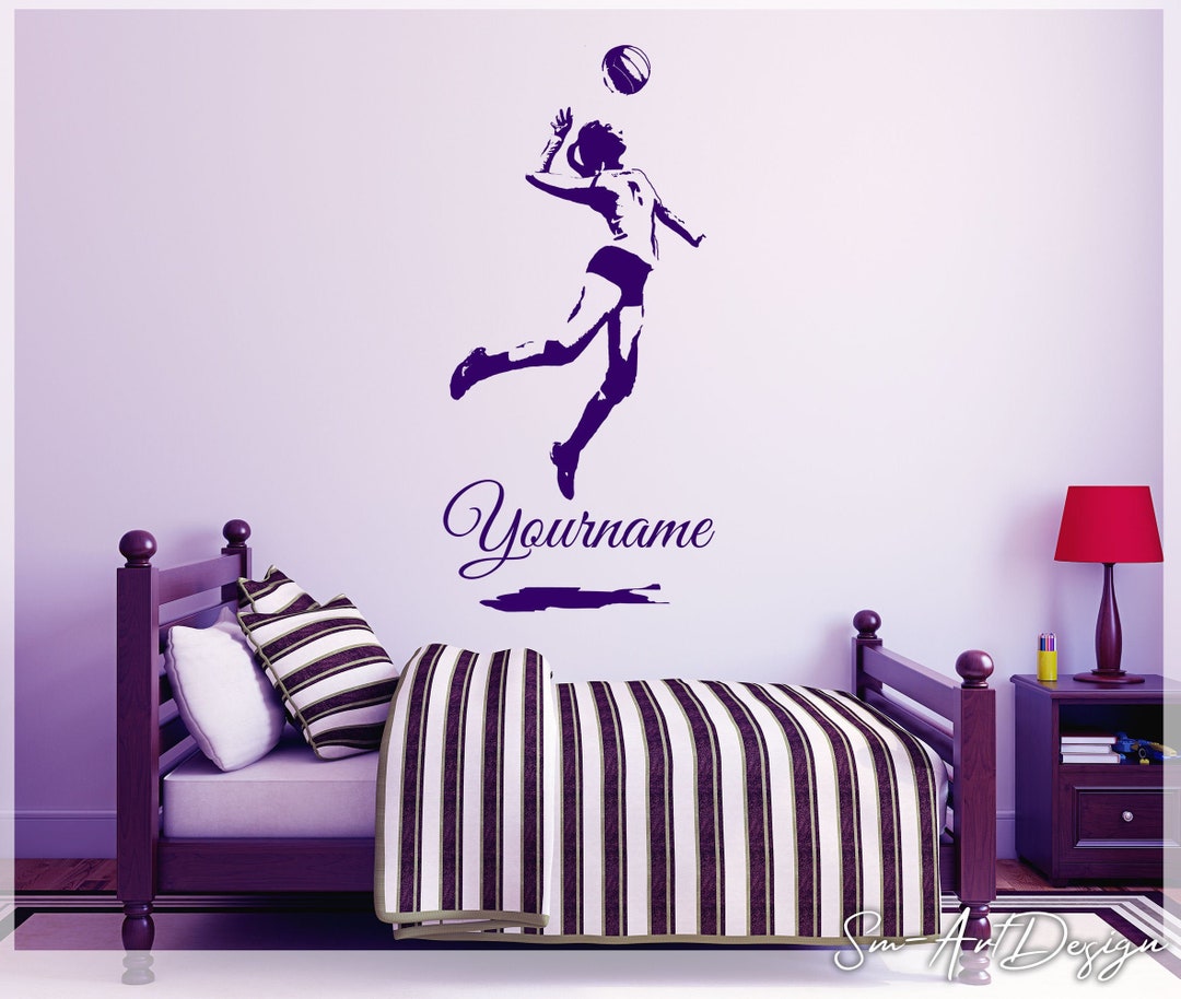 Volleyball Wall Art, Woman Volleyball Decal, Custom Name Girl