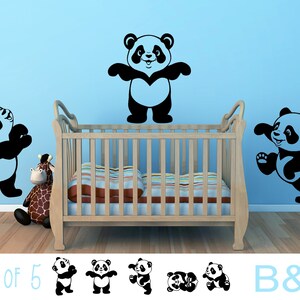 Panda wall decals Set of 5 Panda Stickers Panda mural vinyl sticker Nursery wall decal Cute animal decal wall art nursery B&G image 3