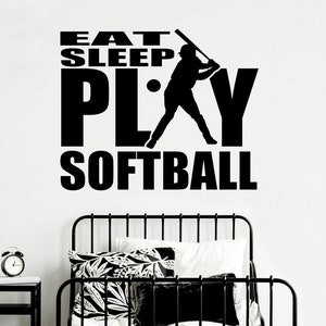 Softball Decal | Eat Sleep Play softball | Wall Decal | child  Boy girl teenager softball bedroom Decor | Sports Wall Art Vinyl Sticker