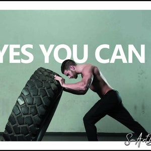 Yes you can, motivation wall vinyl decal, inspirational gym wall decor, success quote, office decor, home gym sticker 画像 3