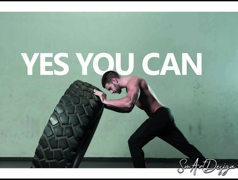 Yes you can, motivation wall vinyl decal, inspirational gym wall decor, success quote, office decor, home gym sticker 画像 3