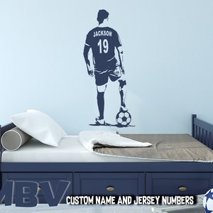 Soccer Wall Art Custom Name Football Decal Soccer football player Wall decor silhouette vinyl sticker Choose Name and Jersey Numbers image 7