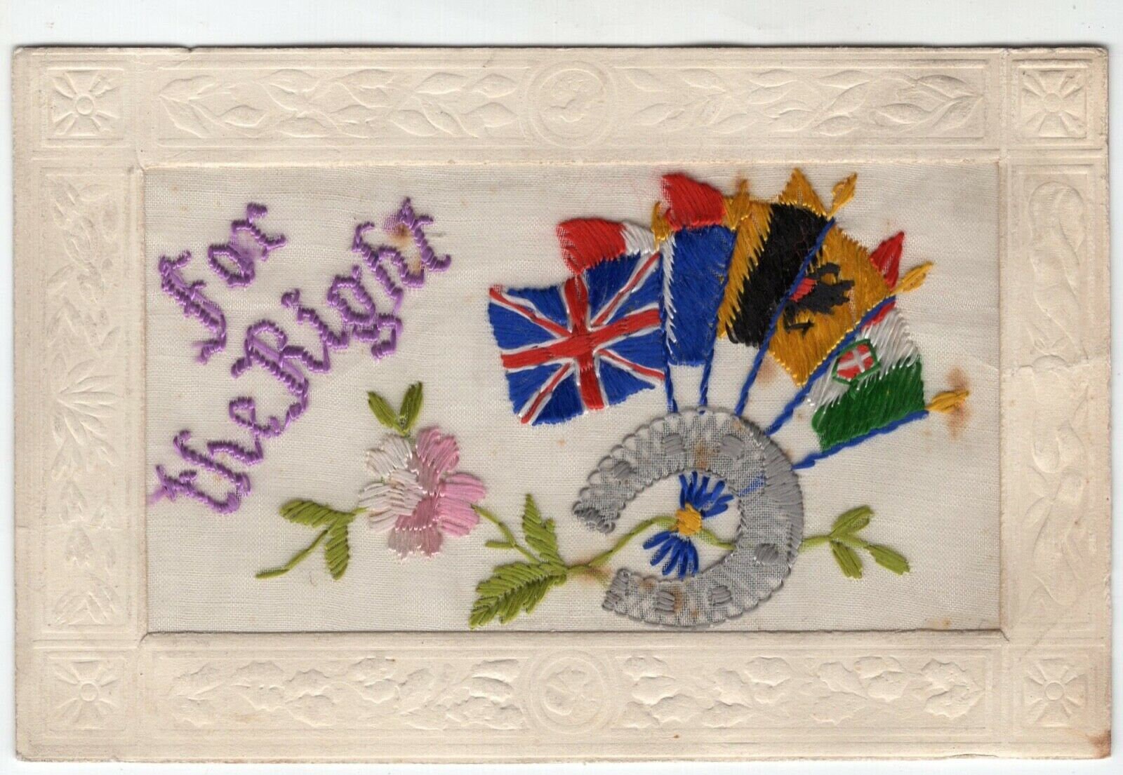 WW1 Silk Postcard For the Right Allied Flags Allied Forces Etsy