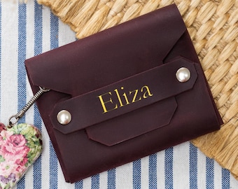 Small leather wallet women, Leather card holder wallet, Personalized card holder, Credit card wallet women, Engraved small wallet