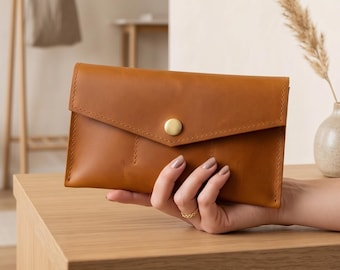 Leather wallet for women, Long leather wallet women, Leather envelope wallet, Custom leather wallet, Leather wallet clutch handmade