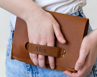 Leather clutch with handle, Personalized leather clutch, Leather clutch bag, Womens clutch handbags, Handmade leather clutch, Evening clutch