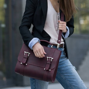 Sac cartable cuir, Cartable cuir pleine fleur, Sac cartable personnalisé, Sac collège cuir, Cartable école cuir, Sac messager rouge