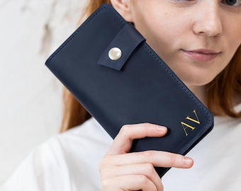 Personalized leather wallet for women, Full-Grain leather wallet for women, Long leather wallet, Custom leather wallet, Leather cash wallet