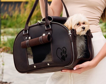 Borsa per il trasporto del cane incisa, Borsa per il trasporto del cane in pelle, Borsa per il trasporto del cane personalizzata, Borsa da viaggio per il trasporto del cane, Borsa per il trasporto dell'animale in pelle