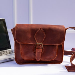 Small leather crossbody bag women, Leather crossbody purse, Mini messenger bag, Crossbody satchel purse, Womens small purse, Handcrafted bag image 1