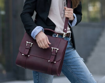 Leren tas, lederen aktetas, laptoptas vrouwen, laptoptas, dames laptoptas, lederen messengertas, dames messenger bag leer