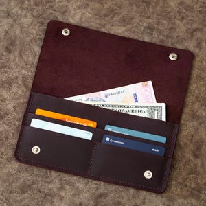 Cartera de cuero para mujer, Cartera fina para mujer, Cartera de cuero para dama, Cartera minimalista para mujer, Cartera de cuero larga y fina, Cartera de cuero fina