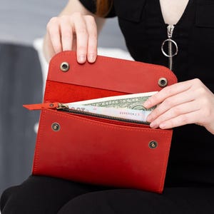 Cartera larga de cuero personalizada, Cartera grande para mujer, Cartera larga hecha a mano para mujer, Cartera de cuero con monograma, Cartera de cuero para teléfono, Cartera delgada