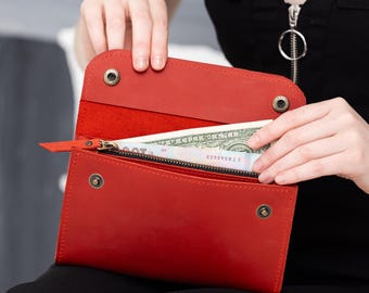 Custom leather long wallet, Large womens wallet, Handmade long wallet women, Monogrammed leather wallet, Leather phone wallet, Slim wallet