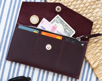 Leather envelope wallet for women, Personalized cash wallet, Money envelope wallet, Leather cash envelope, Slim long wallet, Cash holder