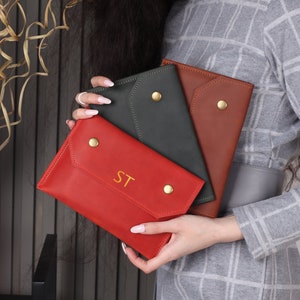 Cartera de sobre de cuero en efectivo, bolso de embrague de sobre de cuero, cartera larga para mujer, bolso de embrague de cuero para mujer