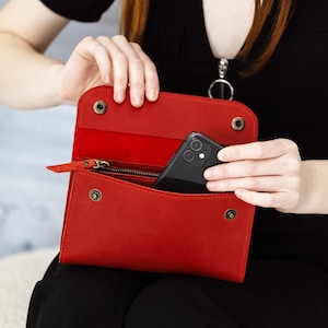 Cartera de cuero para teléfono, Cartera de cuero personalizada para mujer, Cartera de teléfono personalizada, Cartera larga de cuero para mujer, Cartera de mano de cuero, Cartera para celular