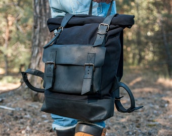 Canvas backpack black, Canvas backpack men, Travel backpack for men, Hiking backpack, Mens backpack laptop, Mens backpack work