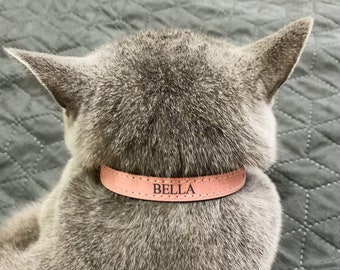 Pink cat collar, Leather cat collar with name, Personalized cat collar girl, Cat collar with buckle, Handmade cat collar, Kitten collar