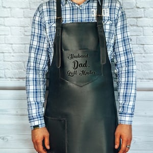 Leather apron for Dad, Custom grill apron for Dad, Fathers Day gift from kids grill, Cooking apron for men, BBQ apron for men, Gift for Dad