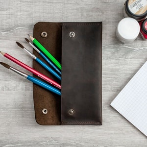 Custom leather pencil case, Leather pencil holder, Artist pencil case, Leather pencil case pouch, Leather pen sleeve, Pencil bag leather image 1