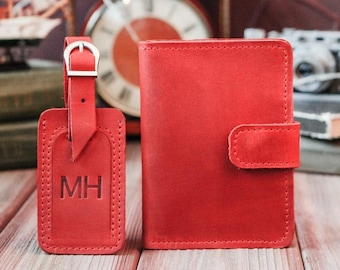 Monogram passport cover and luggage tag,Leather luggage tags personalized,Personalized passport holder and luggage tag