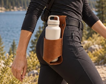 Leather bottle holder belt, Bottle carrier bag, Hiking bottle carrier, Handmade bottle carrier, Bottle carrier belt, Custom bottle carrier