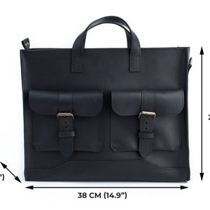 Leather laptop bag men 15 inch laptop bag women leather bag women black Gift for Sister Gift for Son Gift for Wife girlfriend gift birthday image 4