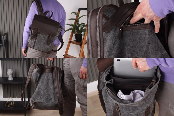 Mochila de lona para portatil Mochila de lona Mochila para portatil para hombre Mochila de cuero para hombre Mochila para portatil para hombre Mochila de cuero para portatil Etsy Mexico